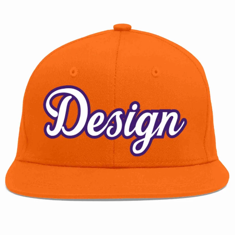 Baseball Cap For High School Custom Orders-Custom Orange White-purple Flat Eaves Sport Baseball Cap Design for Men/Women/Youth