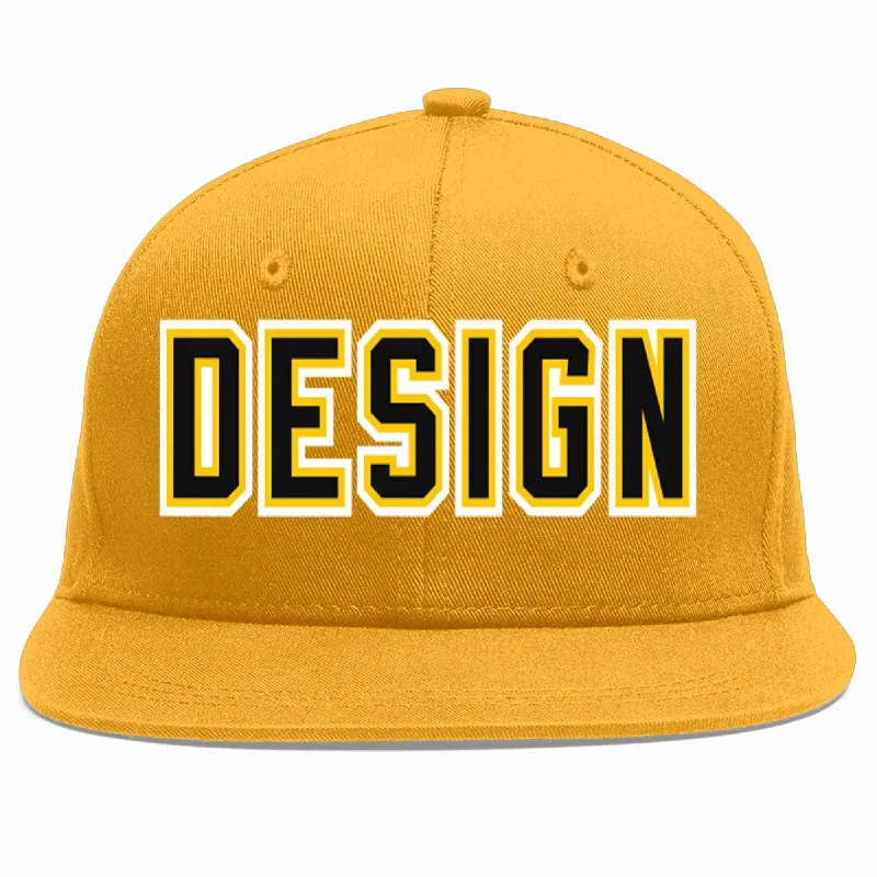 Baseball Cap With Premium Fabric-Custom Gold Black-Gold Flat Eaves Sport Baseball Cap Design for Men/Women/Youth