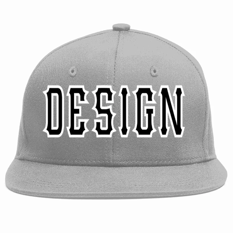 Baseball Cap For Fan Apparel-Custom Gray Black-White Flat Eaves Sport Baseball Cap Design for Men/Women/Youth