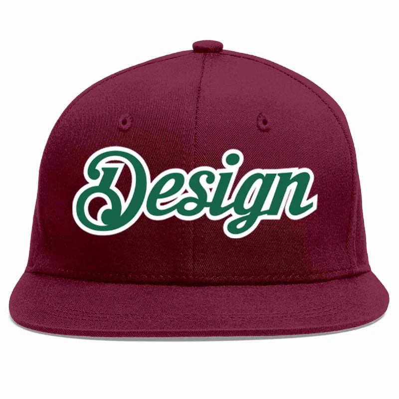 Baseball Cap For School Fundraising-Custom Crimson Kelly Green-White Flat Eaves Sport Baseball Cap Design for Men/Women/Youth