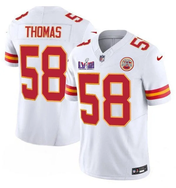 Football Jersey For School Fan Orders-Men’s Kansas City Chiefs #58 Derrick Thomas White 2024 F.U.S.E. Super Bowl LVIII Patch Vapor Untouchable Limited Football Stitched Jersey