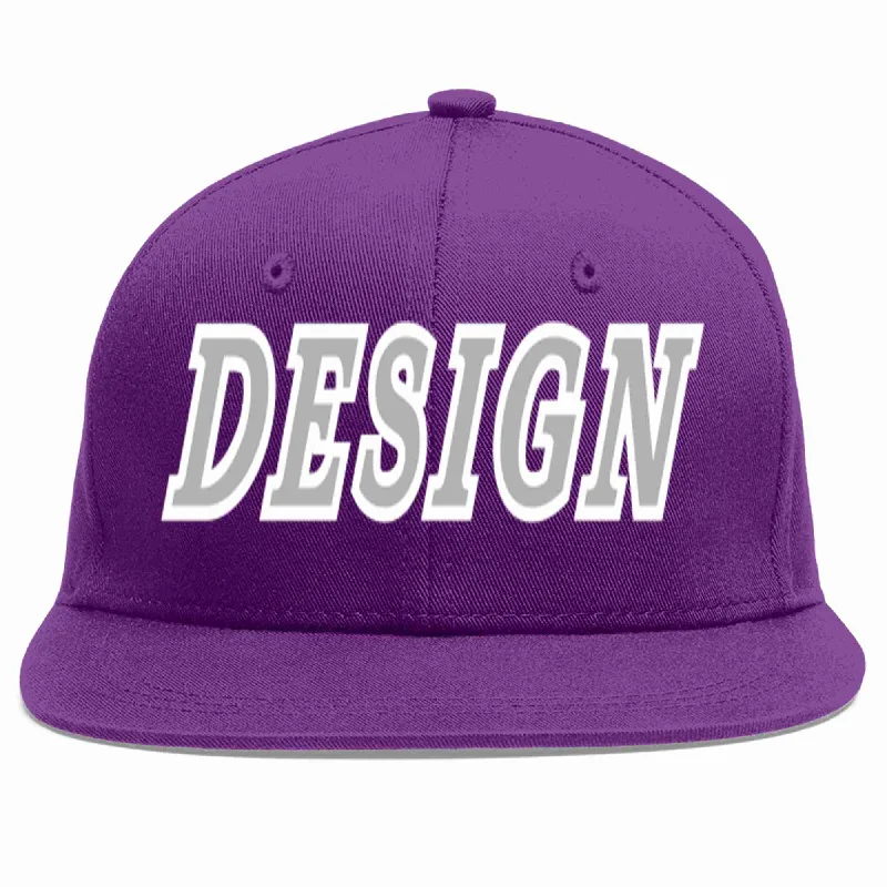 Baseball Cap With Adjustable Fit-Custom Purple Gray-White Flat Eaves Sport Baseball Cap Design for Men/Women/Youth