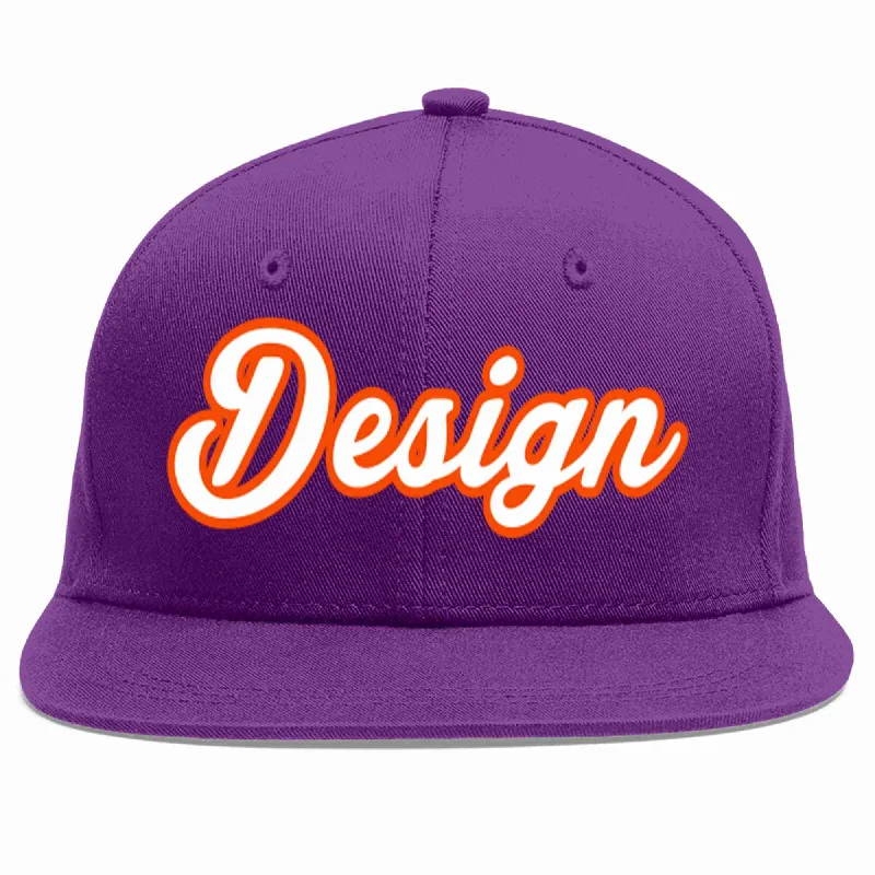 Baseball Cap For Custom Order Fan Gear-Custom Purple White-Orange Flat Eaves Sport Baseball Cap Design for Men/Women/Youth