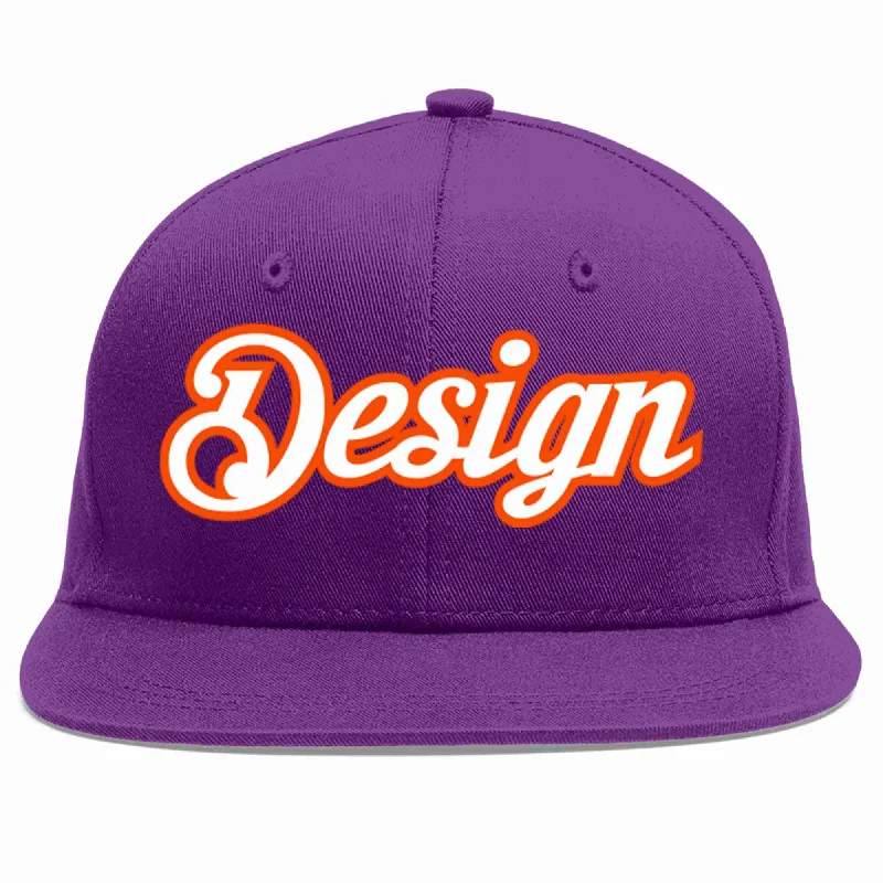 Baseball Cap For Personalized Team Gear-Custom Purple White-Orange Flat Eaves Sport Baseball Cap Design for Men/Women/Youth