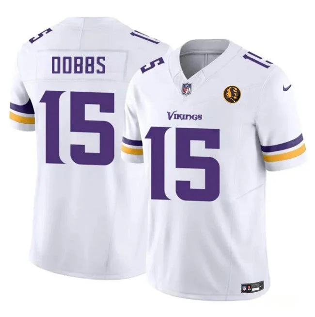 Football Jersey For Softball Teams-Men's Minnesota Vikings #15 Josh Dobbs Purple White 2023 F.U.S.E. With John Madden Patch Vapor Limited Football Stitched Jersey