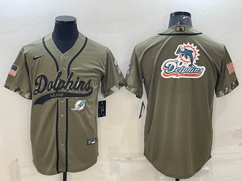 Baseball Jersey For Limited-Time Offers-Men's Miami Dolphins Olive Salute to Service Team Big Logo Cool Base Stitched Baseball Jersey