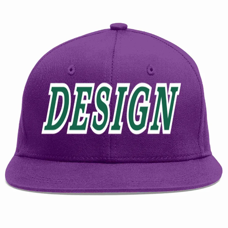 Baseball Cap With Team Logo-Custom Purple Kelly Green-White Flat Eaves Sport Baseball Cap Design for Men/Women/Youth