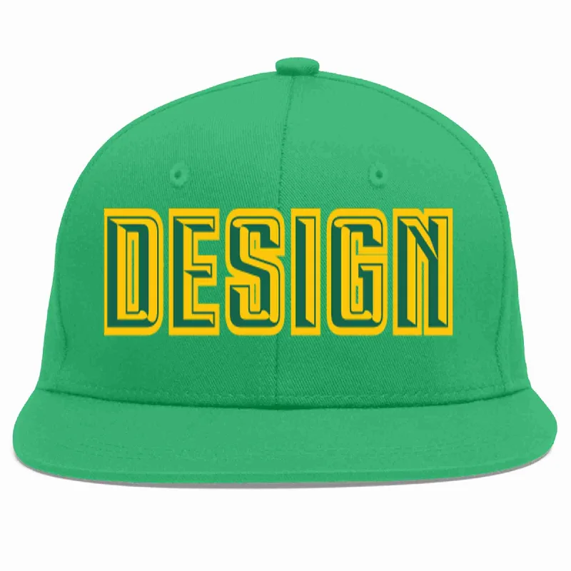 Baseball Cap For Event Merchandise-Custom Teal Kelly Green-Gold Flat Eaves Sport Baseball Cap