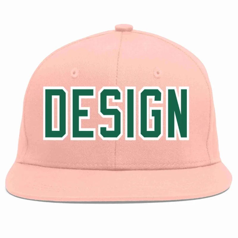 Baseball Cap For Limited Edition Designs-Custom Pink Kelly Green-White Flat Eaves Sport Baseball Cap Design for Men/Women/Youth