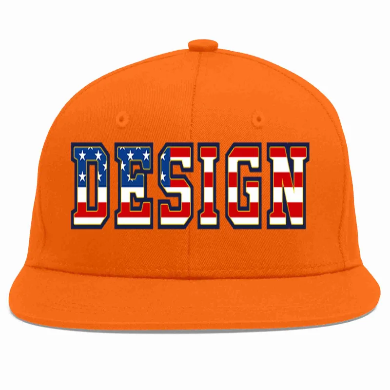 Baseball Cap For High School Customization-Custom Orange Vintage USA Flag-Gold Flat Eaves Sport Baseball Cap Design for Men/Women/Youth