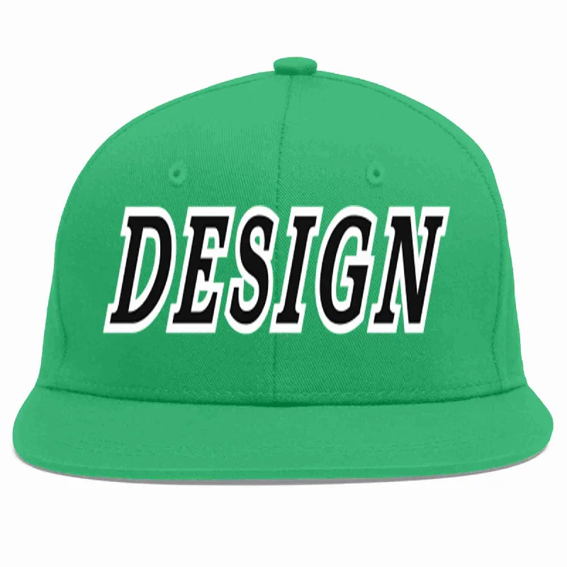 Baseball Cap For Special Occasions-Custom Teal Black-White Flat Eaves Sport Baseball Cap