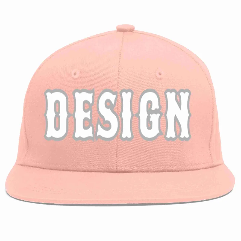 Baseball Cap With Custom Patches And Logos-Custom Pink White-Gray Flat Eaves Sport Baseball Cap Design for Men/Women/Youth