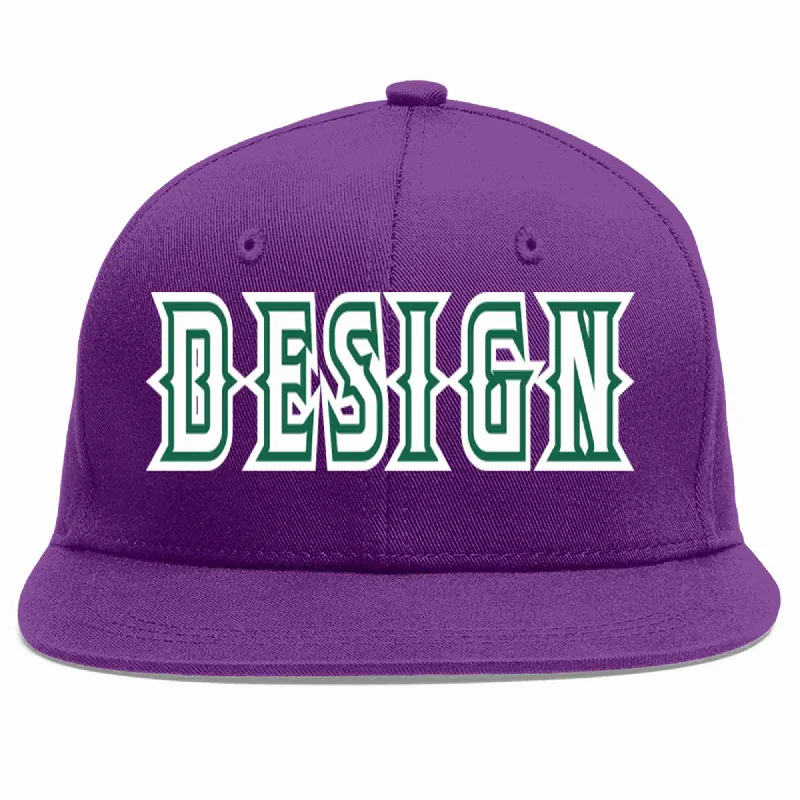 Baseball Cap For Special Event Customization-Custom Purple White-Kelly Green Flat Eaves Sport Baseball Cap Design for Men/Women/Youth