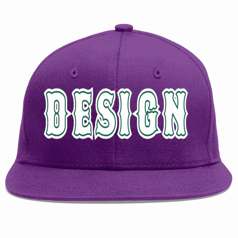 Baseball Cap For Player Recognition Gifts-Custom Purple White-Kelly Green Flat Eaves Sport Baseball Cap Design for Men/Women/Youth