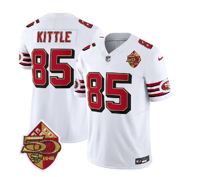 Football Jersey For Team Event Custom Orders-Men's San Francisco 49ers #85 George Kittle White 2023 F.U.S.E. 50th Patch Throwback Football Stitched Jersey