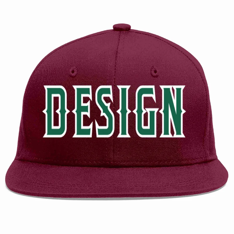 Baseball Cap For Family And Group Orders-Custom Crimson Kelly Green-White Flat Eaves Sport Baseball Cap Design for Men/Women/Youth