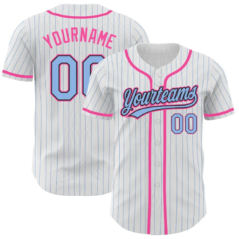 Baseball Jersey For Custom Team Player Recognition-Custom White Light Blue Pinstripe Light Blue Black-Pink Authentic Baseball Jersey