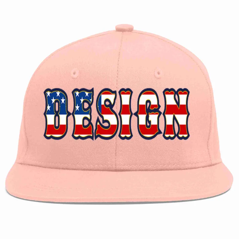 Baseball Cap For Custom Fan Group Orders-Custom Pink Vintage USA Flag-Gold Flat Eaves Sport Baseball Cap Design for Men/Women/Youth