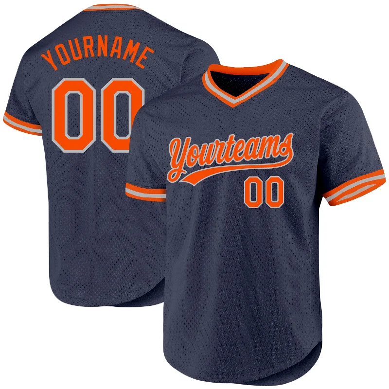 Baseball Jersey For Fan Gear Fundraising-Custom Navy Orange-Gray Authentic Throwback Baseball Jersey