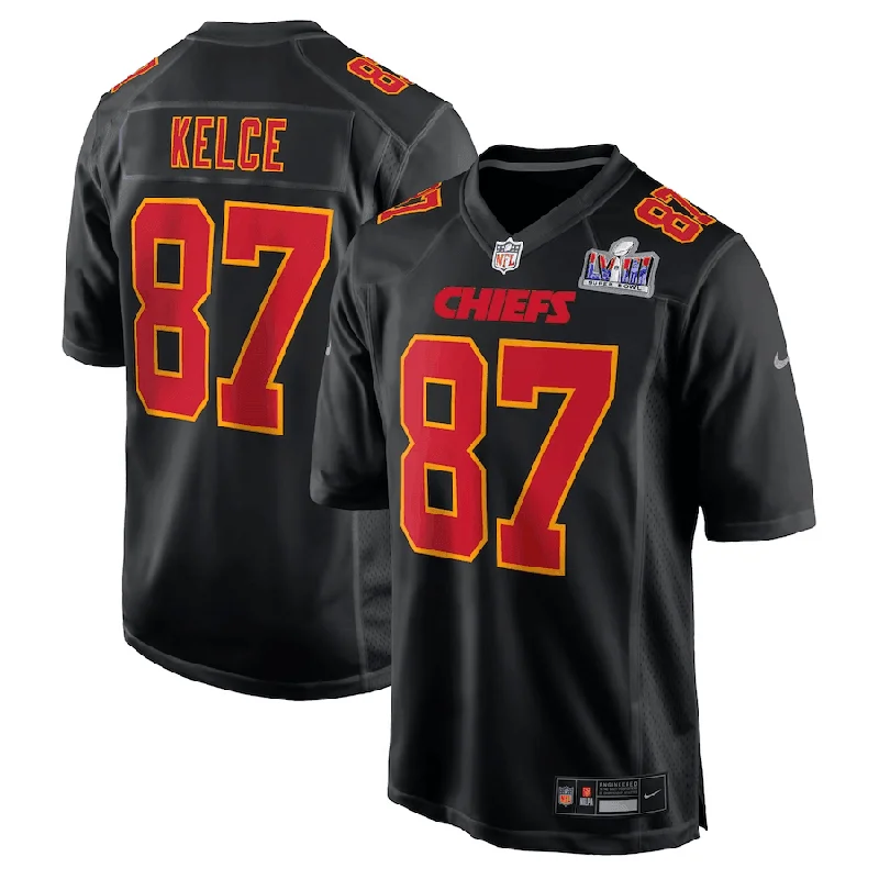 Football Jersey For Special Player Editions-Men’s Kansas City Chiefs #87 Travis Kelce Black 2024 Super Bowl LVIII Patch Limited Football Stitched Game Jersey