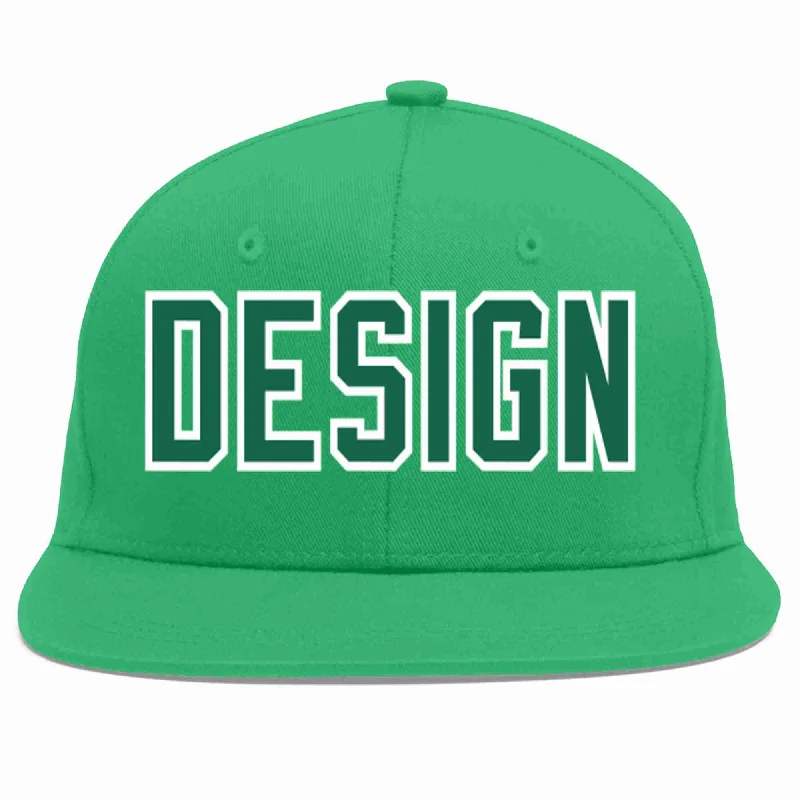 Baseball Cap For Adults-Custom Teal Kelly Green-White Flat Eaves Sport Baseball Cap