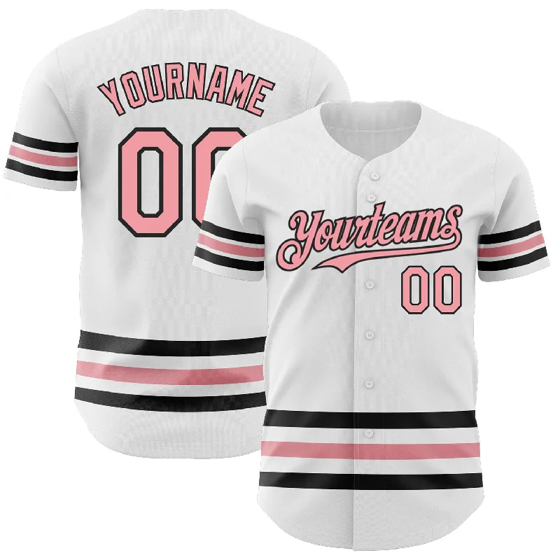 Baseball Jersey For Team Recognition-Custom White Medium Pink-Black Line Authentic Baseball Jersey