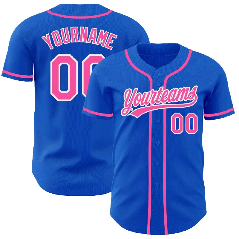 Baseball Jersey For College Fans-Custom Thunder Blue Pink-White Authentic Baseball Jersey