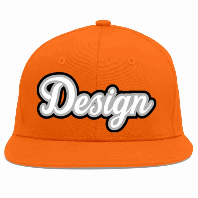 Baseball Cap For Group Fundraising-Custom Orange White-Gray Flat Eaves Sport Baseball Cap Design for Men/Women/Youth