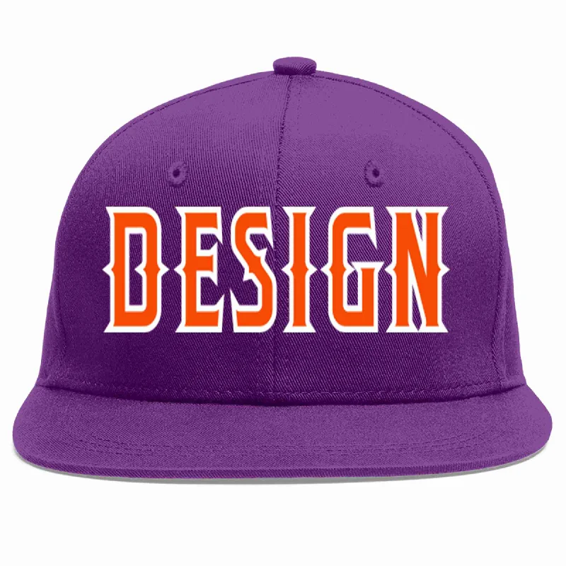 Baseball Cap For Group Custom Orders-Custom Purple Orange-White Flat Eaves Sport Baseball Cap Design for Men/Women/Youth