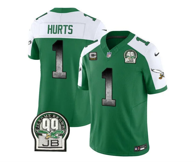 Football Jersey For High School Teams-Men's Philadelphia Eagles #1 Jalen Hurts Green/White 2023 F.U.S.E. With 3-star C Patch Throwback Vapor Untouchable Limited Football Stitched Jersey