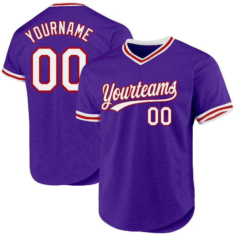 Baseball Jersey For Promotional Sales-Custom Purple White-Red Authentic Throwback Baseball Jersey