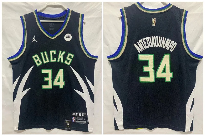 Custom Basketball Jersey-Bucks 34 Giannis Antetokounmpo Black 2022-23 Swingman Basketball Jersey