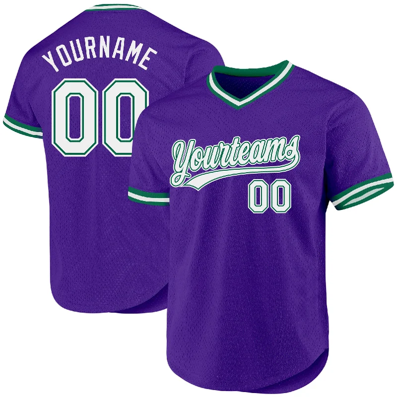 Baseball Jersey For Fundraiser Campaigns-Custom Purple White-Kelly Green Authentic Throwback Baseball Jersey