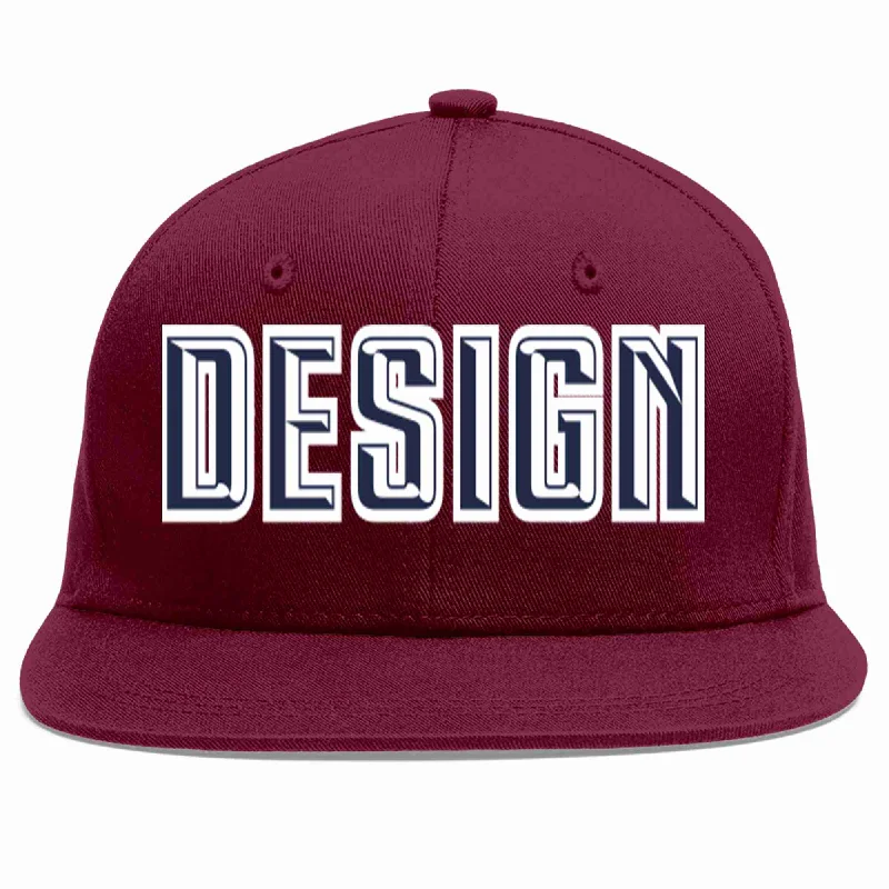 Baseball Cap For Special Event Customization-Custom Crimson Navy-White Flat Eaves Sport Baseball Cap Design for Men/Women/Youth