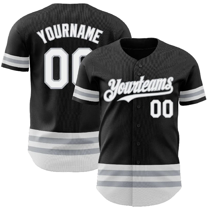 Baseball Jersey For Custom Team Orders-Custom Black White-Gray Line Authentic Baseball Jersey