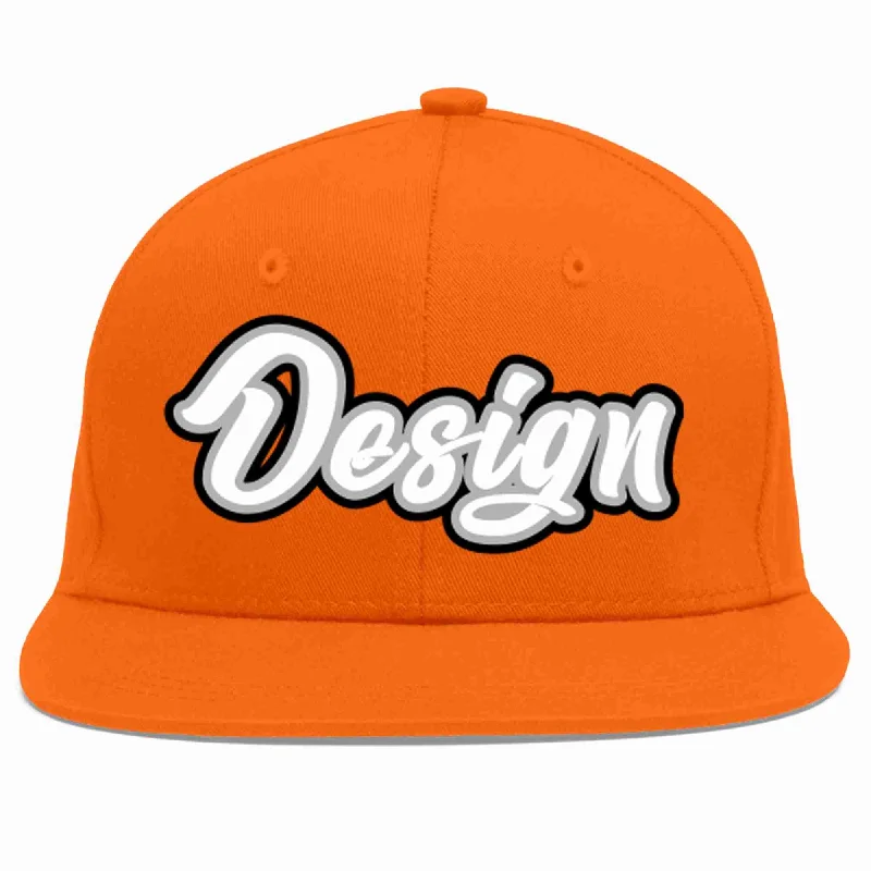 Baseball Cap For Customized Gifts-Custom Orange White-Gray Flat Eaves Sport Baseball Cap Design for Men/Women/Youth