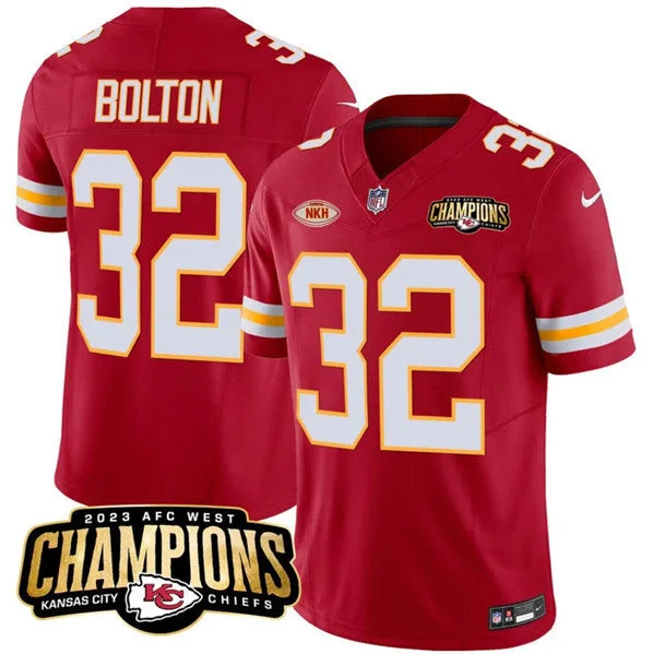 Football Jersey For Football Team Fan Gear-Men’s Kansas City Chiefs #32 Nick Bolton Red 2023 F.U.S.E. AFC West Champions With "NKH" Patch Vapor Untouchable Limited Football Stitched Jersey