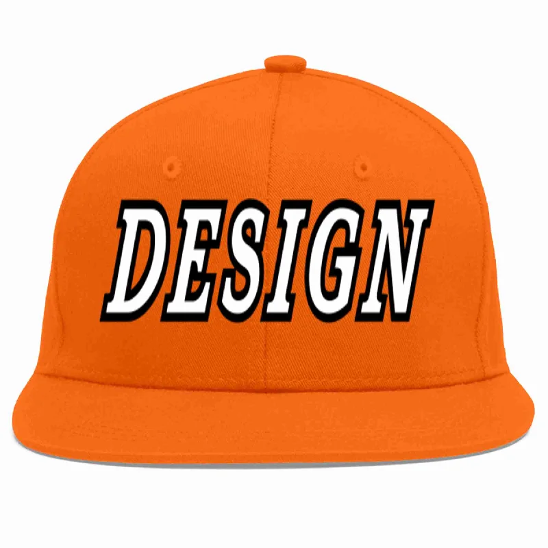 Baseball Cap For Personalized Event Apparel-Custom Orange White-Black Flat Eaves Sport Baseball Cap Design for Men/Women/Youth