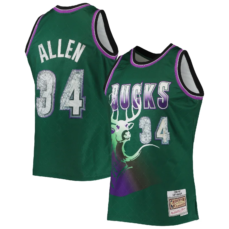 Basketball Jersey For School Fan Orders-Ray Allen Milwaukee Bucks 1996/97 Hardwood Classics 75th Anniversary Diamond Swingman Basketball Jersey - Green