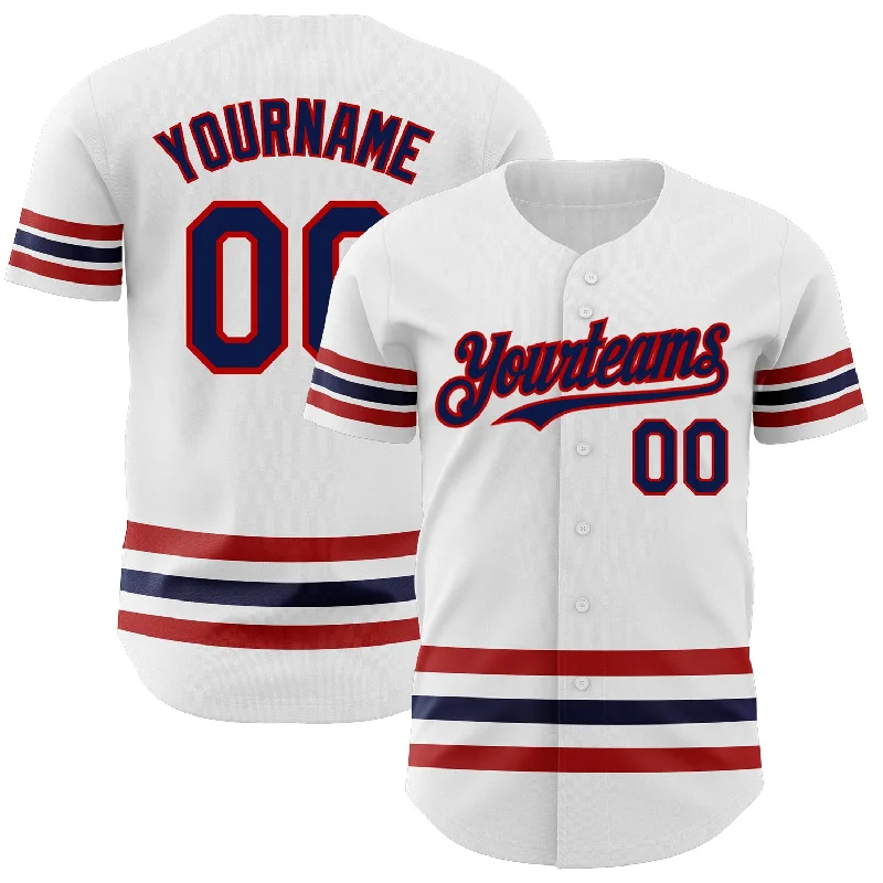 Baseball Jersey For Custom Team Logos-Custom White Navy-Red Line Authentic Baseball Jersey