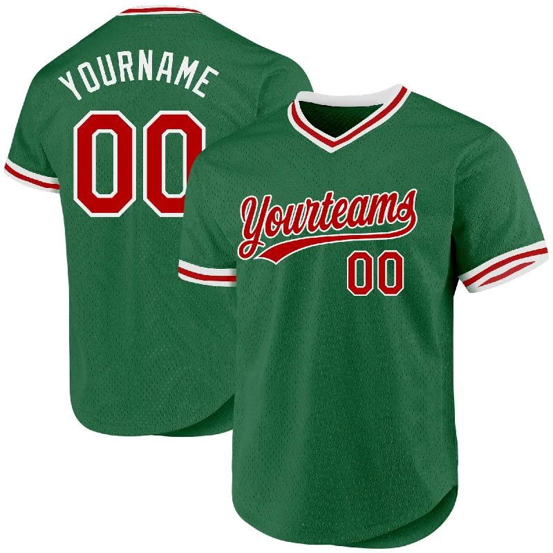 Baseball Jersey For Tournament Fan Gear-Custom Kelly Green Red-White Authentic Throwback Baseball Jersey