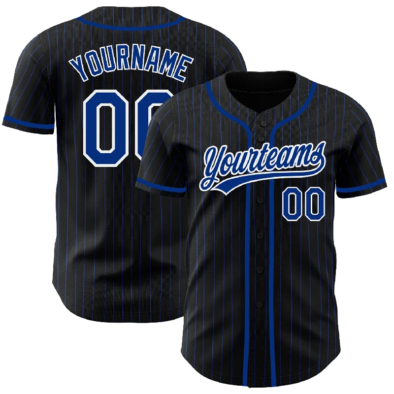 Baseball Jersey With Custom Graphics-Custom Black Royal Pinstripe Royal-White Authentic Baseball Jersey