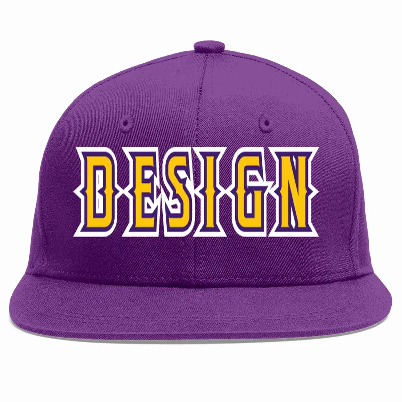 Baseball Cap With Special Occasion Customization-Custom Purple Gold-purple Flat Eaves Sport Baseball Cap Design for Men/Women/Youth