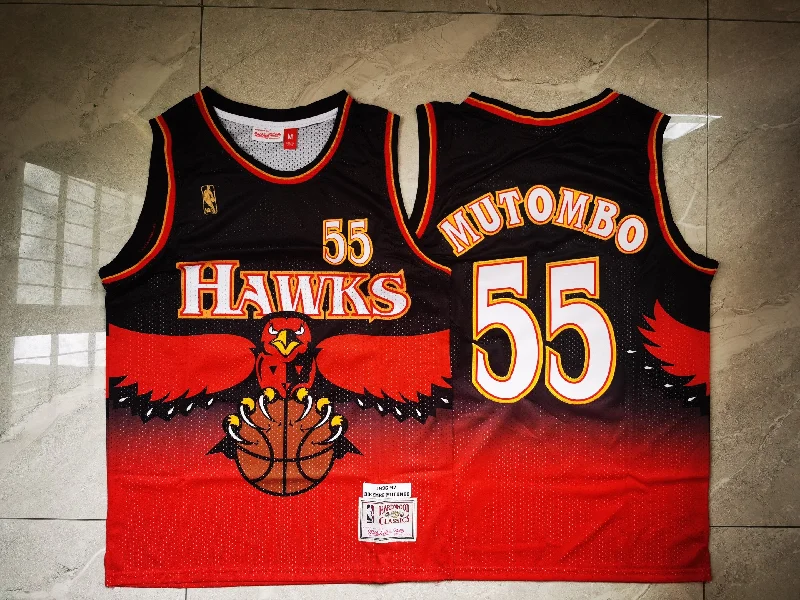 Basketball Jersey For Custom Event Orders-Hawks 55 Dikembe Mutombo Red 1996-97 Hardwood Classics Basketball Jersey