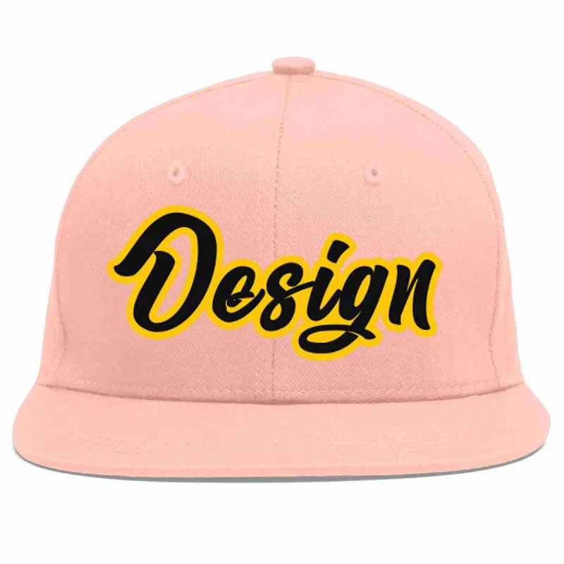 Baseball Cap For Fundraisers-Custom Pink Black-Gold Flat Eaves Sport Baseball Cap Design for Men/Women/Youth