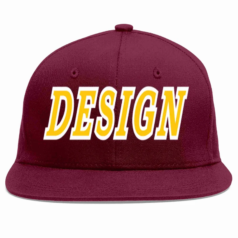 Baseball Cap For Limited-Time Sales-Custom Crimson Gold-White Flat Eaves Sport Baseball Cap Design for Men/Women/Youth