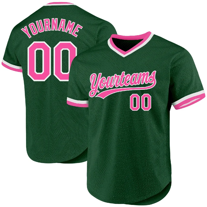 Baseball Jersey For Custom Player Portraits-Custom Green Pink-White Authentic Throwback Baseball Jersey