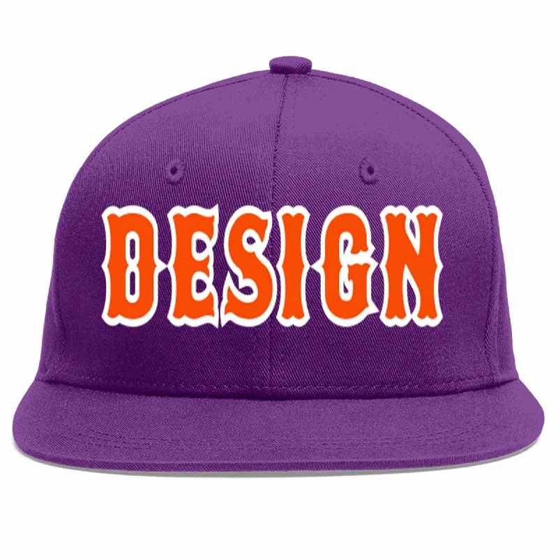 Baseball Cap For Youth League Merchandise-Custom Purple Orange-White Flat Eaves Sport Baseball Cap Design for Men/Women/Youth