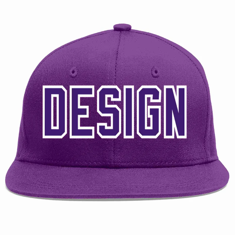 Baseball Cap For Custom Sports Equipment-Custom Purple purple-White Flat Eaves Sport Baseball Cap Design for Men/Women/Youth