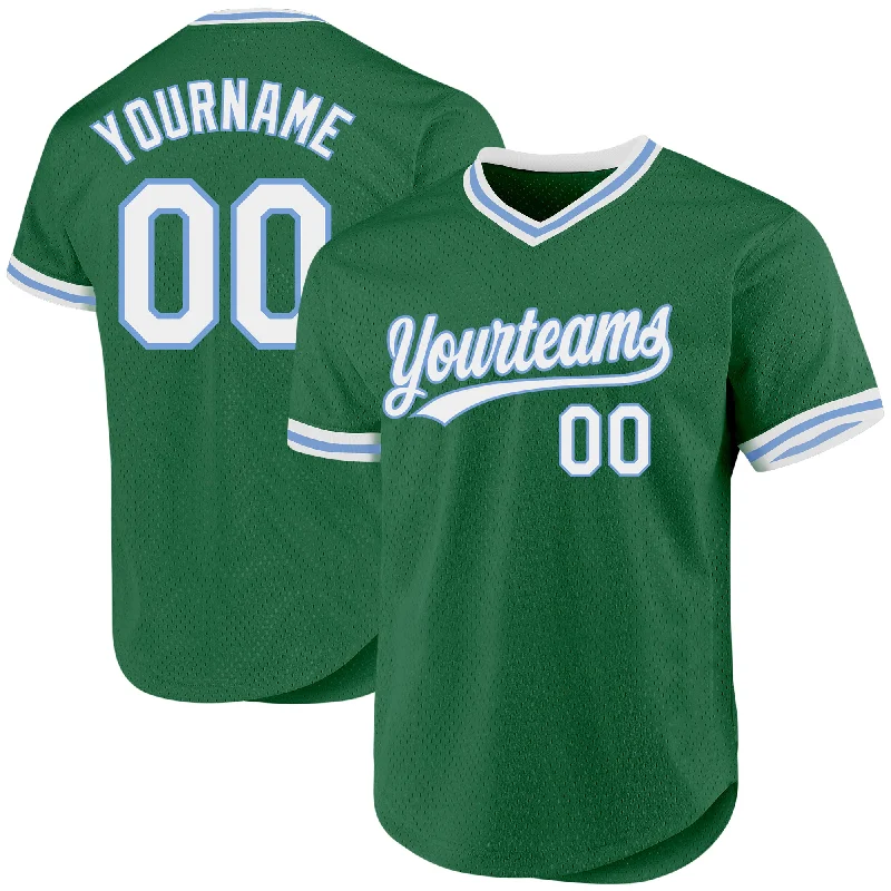 Baseball Jersey For Personalized Fan Apparel-Custom Kelly Green White-Light Blue Authentic Throwback Baseball Jersey